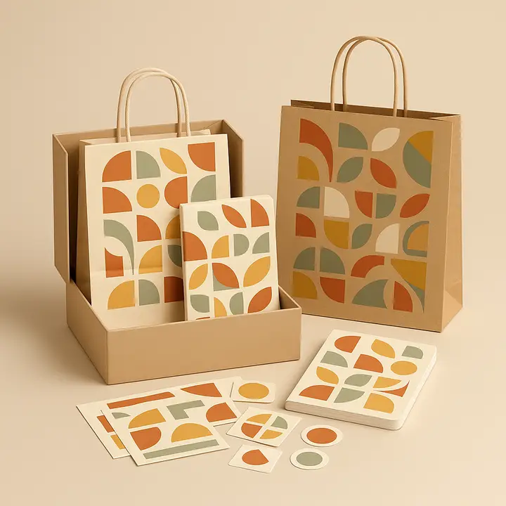 Composição de materiais gráficos — Kits, Sacolas, Brindes impressos — produzidos pela rede homologada Kettex